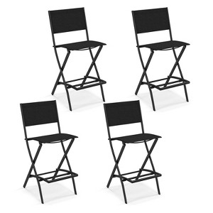 Tangkula Folding Bar Stools Set of 4 Patio Sling Chairs w/ Backrest Humanized Footrest Black - 1 of 4