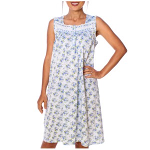 YafeMarte Women’s Sleeveless Cotton Blend Nightgown with Lace Trim and Floral Design - 1 of 4