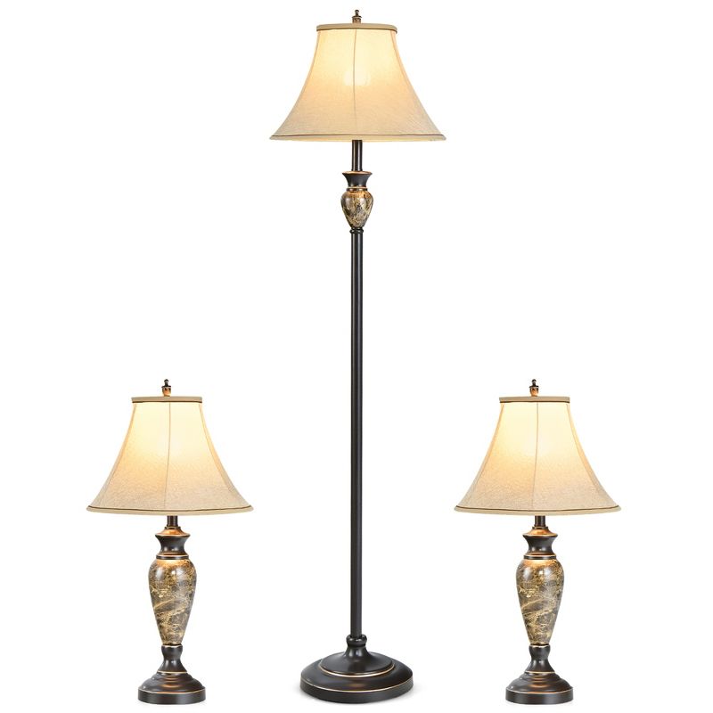 Costway 3-Piece Traditional Style Lamp Set with  Linen Fabric Lamp Shades ＆ Weighted Bases, 1 of 11
