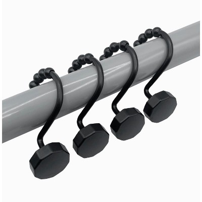 Home Mart Goods 12 Piece Set - Matte Black Button Heavy Duty Shower Curtain Hooks Rings Rustproof Metal