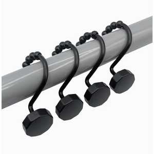 Home Mart Goods 12 Piece Set - Matte Black Button Heavy Duty Shower Curtain Hooks Rings Rustproof Metal - 1 of 4