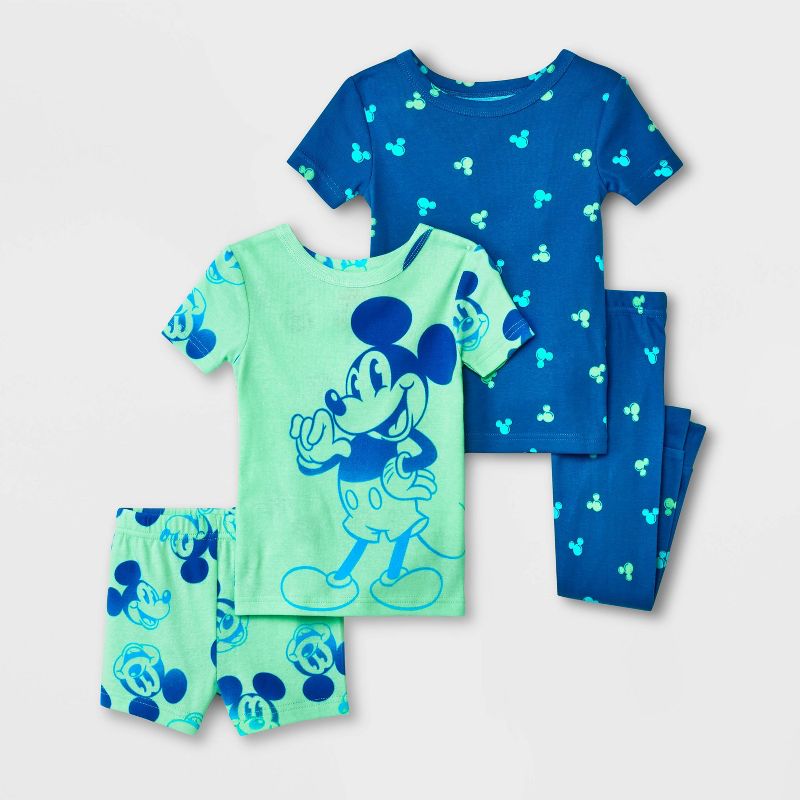 Toddler Boys' 4pc Snug Fit Mickey Mouse & Friends Cotton Pajama Set - Green, 1 of 5