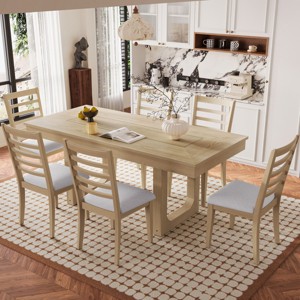 Modern 7-Piece Rubber Wood Extendable Dining Table Set with Upholstered Chairs, Expandable Kitchen Table for Dining Room-Maison Boucle - 1 of 4