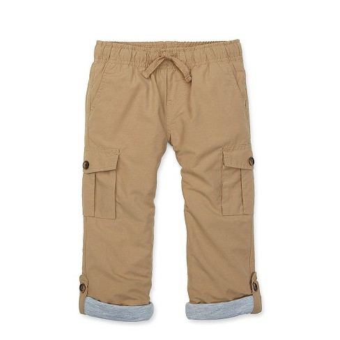 Hope & Henry Boys' Lined Pull-On Cargo Pants (Khaki, 6-12 Months)