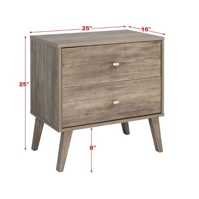 Drifted Gray Mid-Century Modern 2-Drawer Nightstand