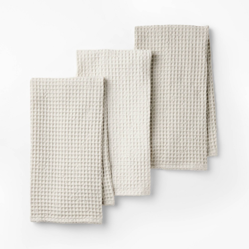 Photos - Other Accessories 3pc Waffle Kitchen Towels Light Gray - Figmint™