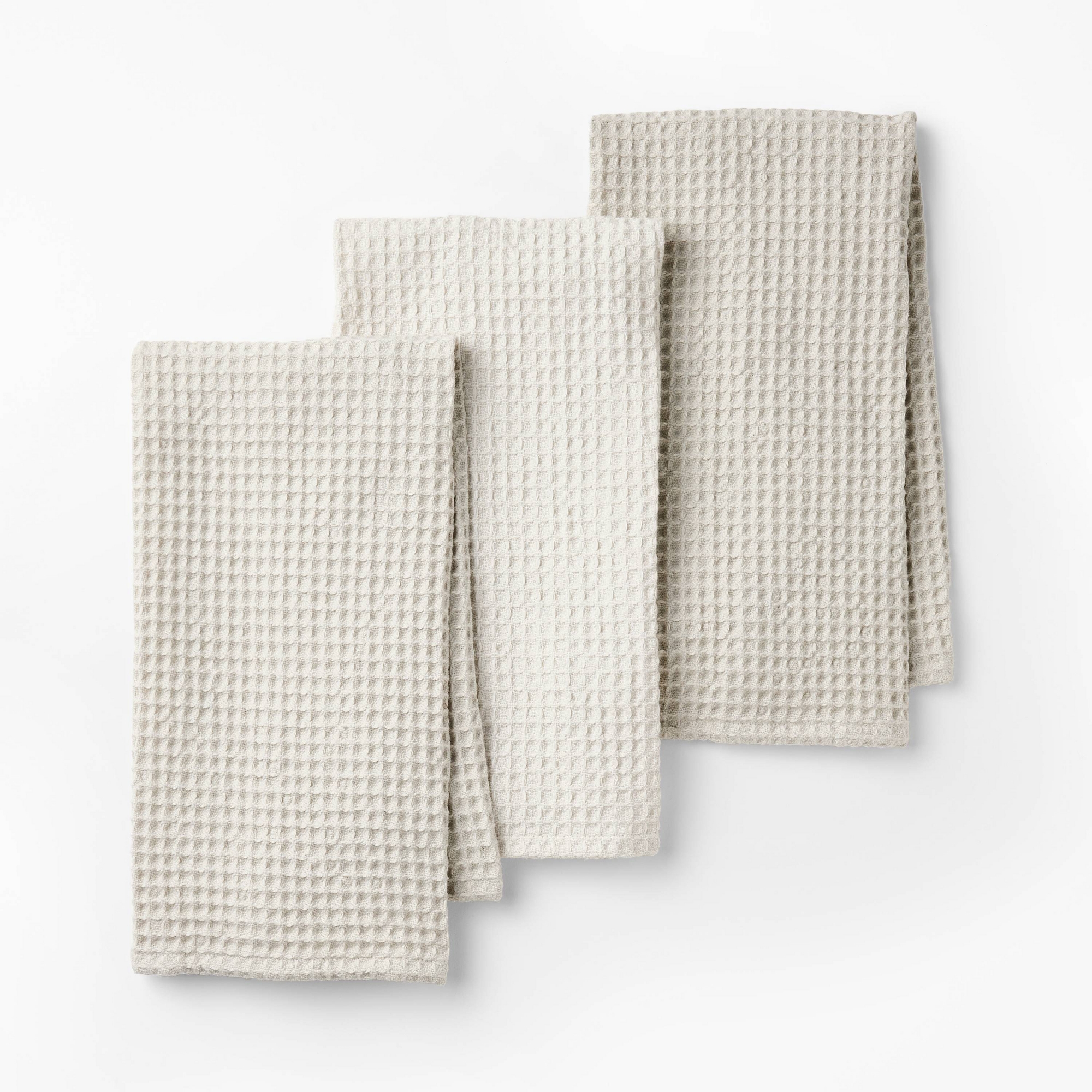 3pc Waffle Kitchen Towels Light Gray - Figmint™