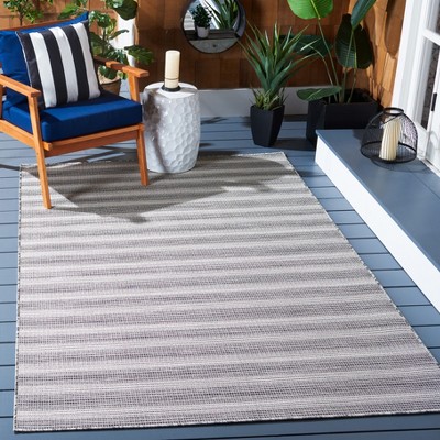 Hampton Black and Ivory Striped Wool Indoor/Outdoor Area Rug 6'5" x 9'6"
