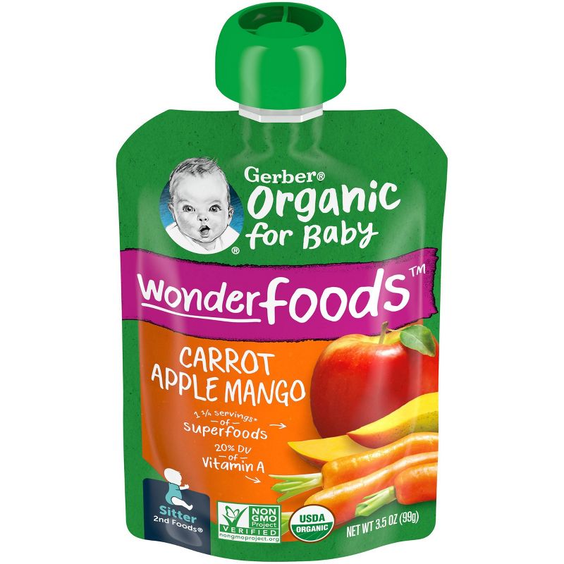 Gerber Organic 2nd Foods Carrot Apple &#38; Mango Baby Food Pouch - 3.5oz, 1 of 10