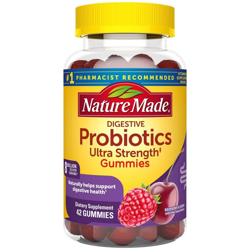 Nature Made Ultra Strength Digestive Probiotic Gummies for Women and Men - Raspberry &#38; Cherry - 42ct, 1 of 7
