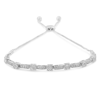 Haus of Brilliance Silver 1/4 Cttw Diamond Bolo Alternating Square and Rectangle Bolo Bracelet