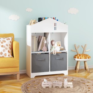 KTMBDW Kids Bookcase with Storage, Storage Display Organizer, Toddler Bookshelf with Collapsible Fabric Drawers for Bedroom (White/Gray) - 1 of 4