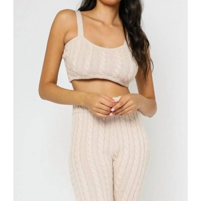 Women's Cable Knit Crop Top - OLIVACEOUS