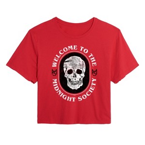 Women's - Are You Afraid of the Dark - Welcome To The Midnight Society Skull Cropped Graphic T-Shirt - 1 of 4
