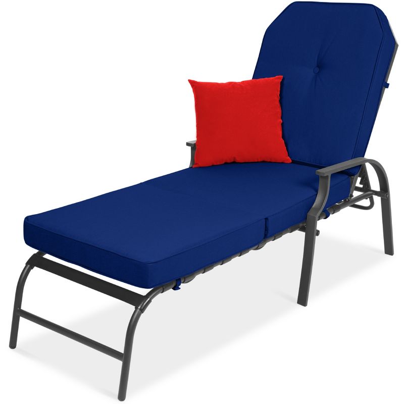 Best Choice Products Adjustable Outdoor Chaise Lounge Chair for Patio, Poolside w/ UV-Resistant Cushion, 1 of 8
