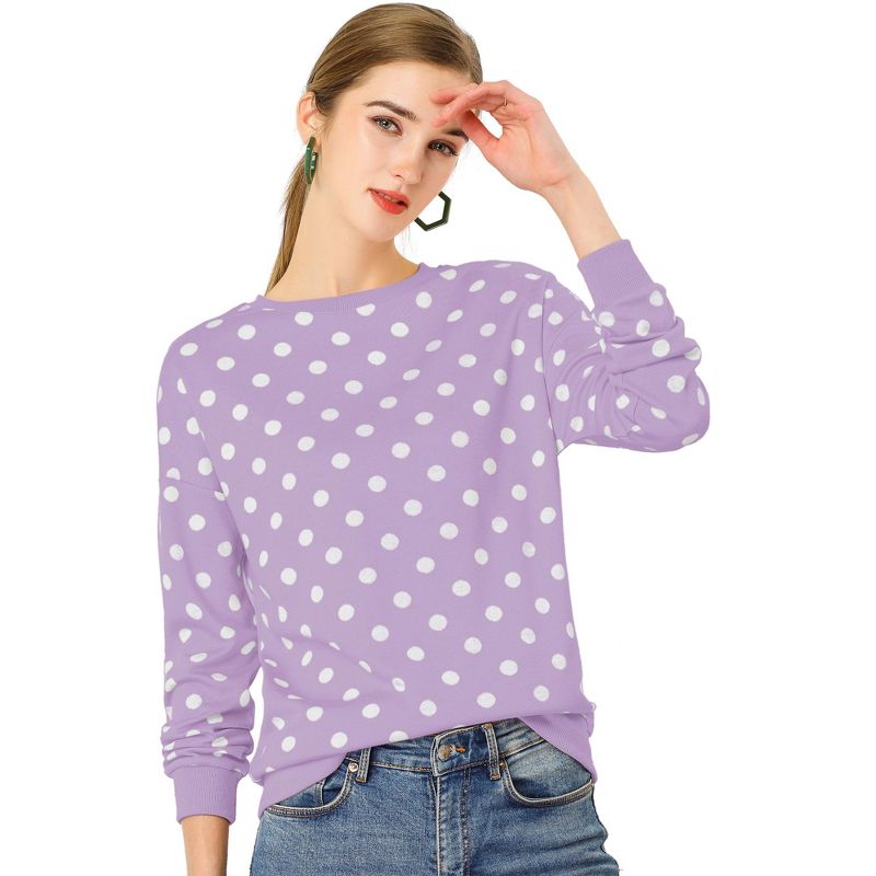 Allegra K Women's Fall Winter Long Sleeve Polka Dots Knitted Pullover Tops, 1 of 7