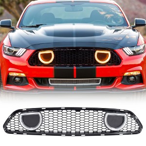 AMERICAN MODIFIED Front Upper Grille Compatible with 2015-2017 Ford Mustang EcoBoost, GT, & V6, Mach 1, Glossy Black - 1 of 4
