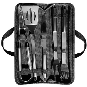 Itopfox 5-Piece Stainless Steel BBQ Grilling Tool Set with Carry Bag – Ideal for Men, Perfect for Cooking, Camping, Picnics & Family Barbecues - 1 of 4