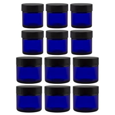 Cornucopia Brands Cobalt Blue 1oz/2oz Glass Cosmetic Jars, 12pc Combo Set; Empty Refillable Containers