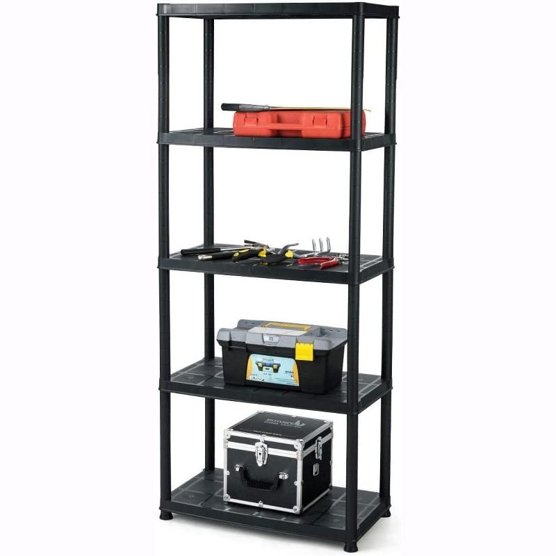 Tangkula Heavy Duty 5 Tier Standing Shelf Unit Multi-Use Free Plastic Storage Rack 33.5"L X 16"W X 73"H Black, 1 of 11