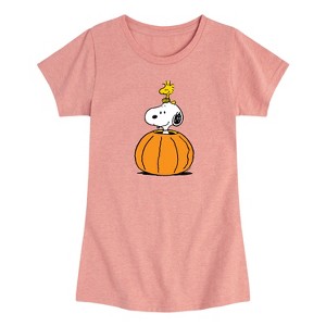 Girls' - Peanuts - Snoopy Woodstock Pumpkin Short Sleeve Graphic T-Shirt - 1 of 3