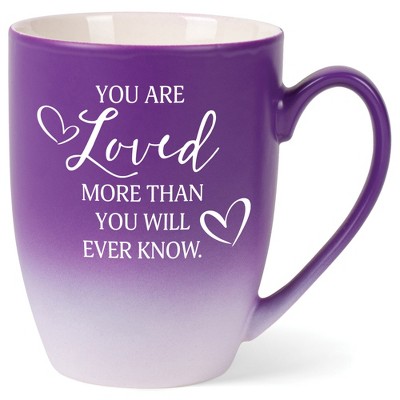 Elanze Designs You Are Loved More Than You Will Ever Know Two Toned Ombre Matte Purple and White 12 ounce Ceramic Stoneware Coffee Cup Mug
