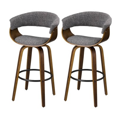 Set of 2 Mid-Century Modern Walnut Swivel Barstools Gray - Glitzhome