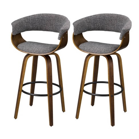 Set Of 2 Mid-century Modern Walnut Swivel Barstools Gray