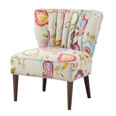 Floral Multicolor Channel Back Slipper Chair with Tapered Legs