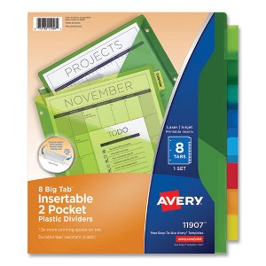 Avery Insertable Big Tab Plastic 2-Pocket Dividers, 8-Tab, 11.13 x 9.25, Assorted, 1 Set - 1 of 4