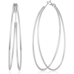 Double Thin Hoop Earrings, 925 Sterling Silver 14K Gold Plated Lightweight Hypoallergenic Hoops (30/40/50/60mm) - 1 of 4