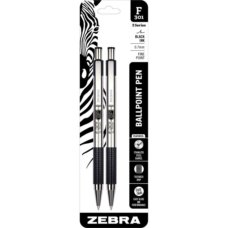 Zebra 2ct F-301 Ballpoint Pens Black Ink Fine .7mm, 1 of 8