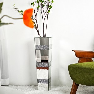 Artloge Luxury Crushed Diamond Mirrored Floor Flower Vase Silver Glass Vase - 1 of 4
