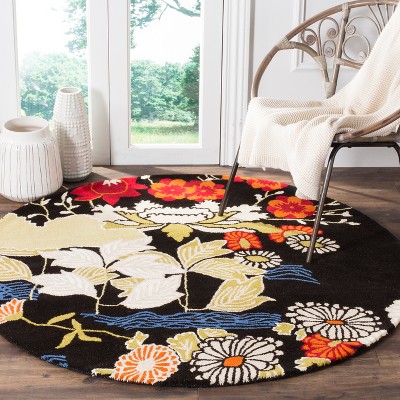 Bella BEL124 Hand Tufted Area Rug - Black/Multi - 5' round - Safavieh.
