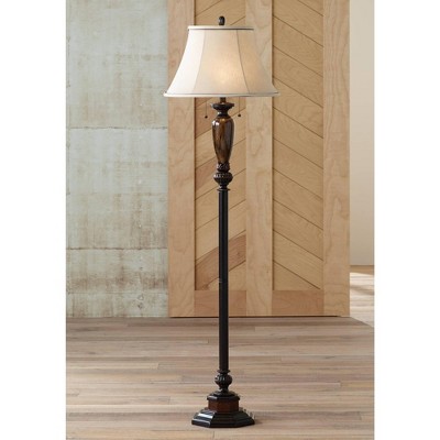 Bronze Traditional Floor Lamp with Faux Marble and Linen Shade