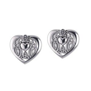 Slickblue Women's Celtic Claddagh Heart Earrings, Sterling Silver Post Style, Knotwork Design, 0.51 Inch Size - 1 of 4