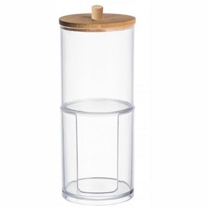 Acrylic Q-tip Dispenser and Cotton Pad Holder with Bamboo Lid, 2 Tier Nonslip Bathroom Organizer Jar for Cotton Ball, Swab, Makeup Pad, Vanity Storage - 1 of 3