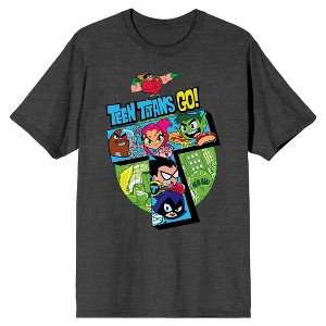 Teen Titans Go To The Movies Teen Titans 5 Main Heroes Charcoal Heather Gray Men's T-Shirt - 1 of 1