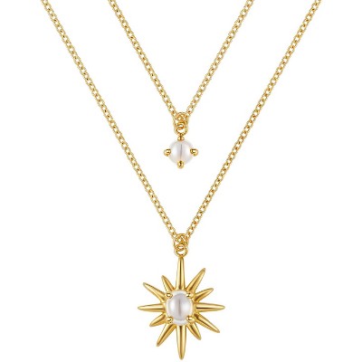 Molenia Multi-Strand Celestial Opal Necklace for Women, 925 Sterling Silver 14K Gold Plated North Star Layered Pendant Necklace, Boho Jewelry