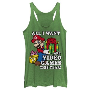 Women's Nintendo Christmas Mario All I Want Are Video Games Racerback Tank Top - 1 of 3