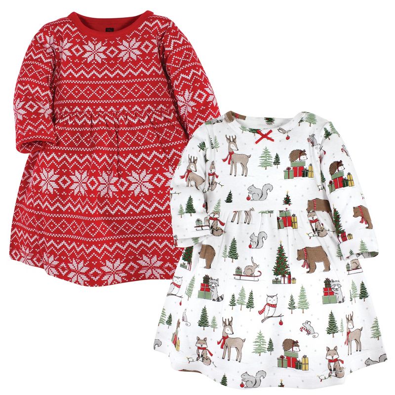 Hudson Baby Infant and Toddler Girl Cotton Dresses, Christmas Forest, 1 of 5