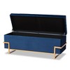 Parker Velvet Upholstered and Metal Storage Ottoman Blue/Gold - Baxton Studio: Rectangular Bench with Bow Pattern - 2 of 4