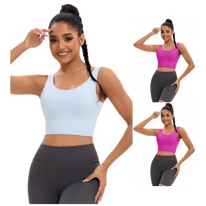 INSPIRE CHIC 3 Pcs Women's Full Coverage Deep V-Back Workout Fixed Cup Comfort Sports Bras - 1 of 4