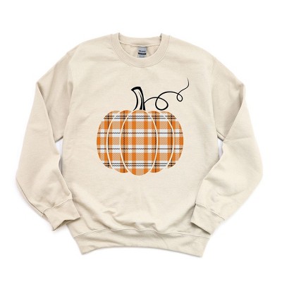 Simply Sage Market Women's Graphic Sweatshirt Orange Plaid Pumpkin