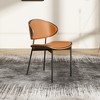 POVISON Modern Curved Back Leather Dining Chairs Set of 2, Orange & Walnut Side Chairs, Fully Assembled - 3 of 4