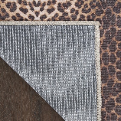 Leopard Print Brown and Beige Rectangular Washable Area Rug