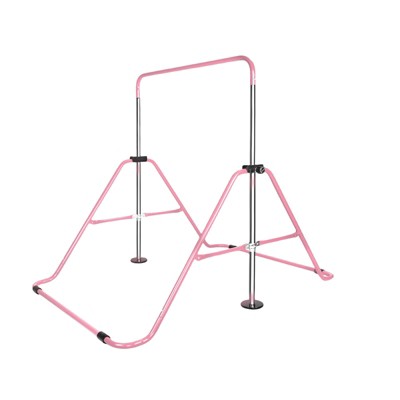 VisioGear Kids Gymnastic Bar, Multi-Functional Adjustable Height Children's Horizontal Gymnastic Bar With Bear Rings, Pink, 39"*57"*51"