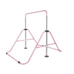 VisioGear Kids Gymnastic Bar, Multi-Functional Adjustable Height Children's Horizontal Gymnastic Bar With Bear Rings, Pink, 39"*57"*51" - 1 of 4
