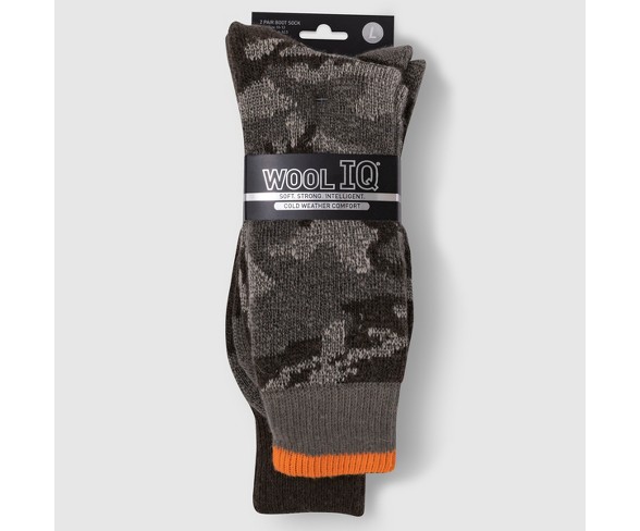Men's Camo Print Wool IQ Heavyweight Over the Calf Socks 2pk - Brown 10-13