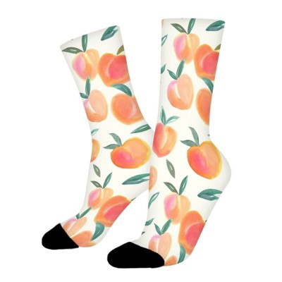 Peach Pattern Women Printed Crew Socks Funny Funky Socks Soft Polyester Novelty Gifts for Artists Men